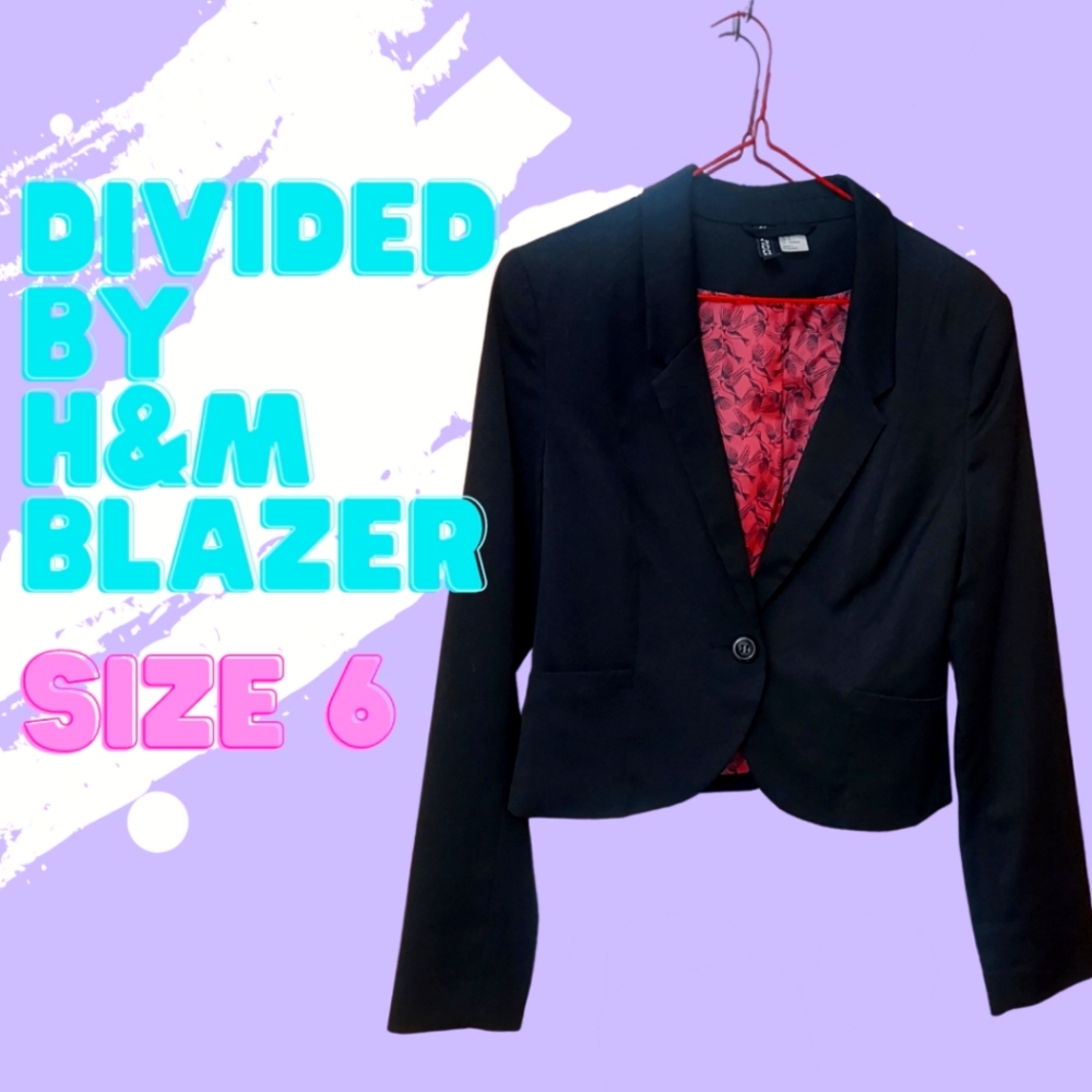 DIVIDED BY H&M Black Blazer - shoulder pads, pockets, button closure